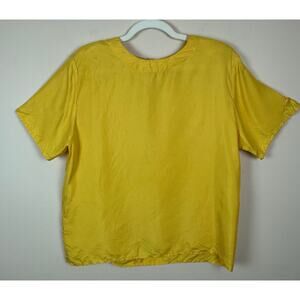 Silk House Womens 100% Silk Yellow Blouse Size Large Travel Resort Lightweight